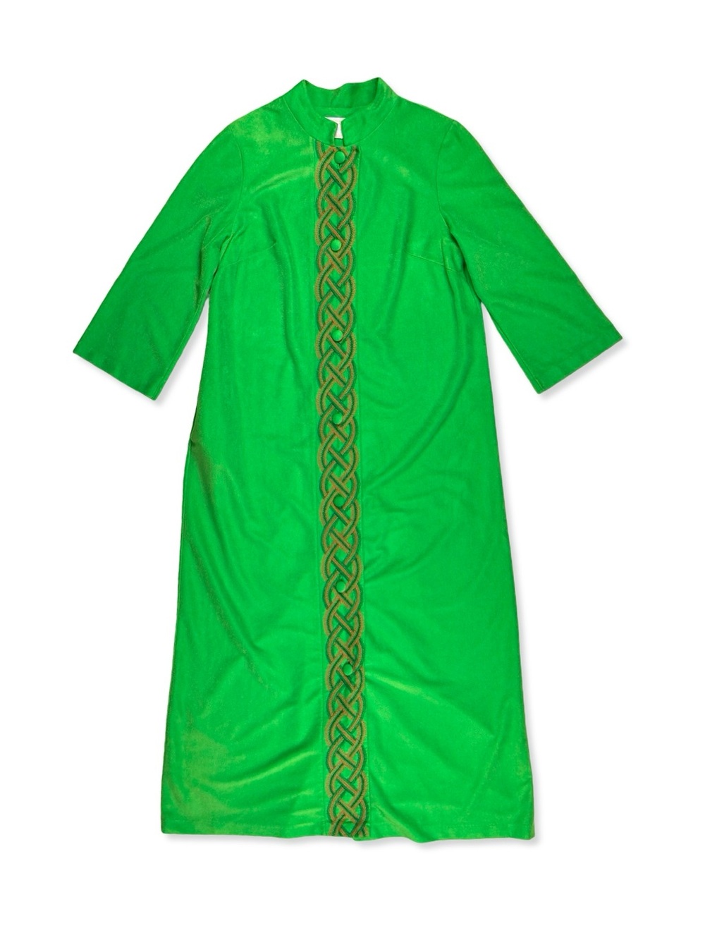 Sears At Home Wear Vintage Green Embroidered Robe / Caftan